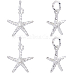 4Pcs 925 Sterling Silver Starfish Charms, with Jump Rings and 925 Stamp, Silver, 13x12x3mm, Hole: 3.5mm(STER-BBC0008-39)