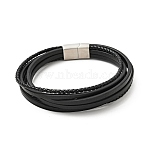 Cowhide Multi-strand Bracelet with 304 Stainless Steel Magnetic Clasps, Gothic Jewelry for Men Women, Black, 10 inch(25.5cm)(BJEW-H552-02P)