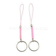 Polyester Cord Mobile Straps, with Platinum Plated Iron Findings, Pink, 10.1~10.2cm(FIND-G063-04P-05)