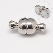 Round Brass Magnetic Clasps with Loops, N35 Grade Strong Magnet, Oval, Nickel Free, Platinum, 11x5mm, Hole: 1mm(KK-D331-P-NF)