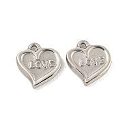 Valentine's Day 304 Stainless Steel Charms, Heart with Word Love Charm, Stainless Steel Color, 12x11.5x2mm, Hole: 1.4mm(STAS-P356-31P)