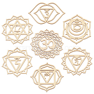 7 Chakra Theme Unfinished Wooden Pendant Decorations, with Ropes, for Wall Decoration, Meditation, BurlyWood, Pendant: 9.2~15x13~15.2x0.25cm, Hole: 1.5~3.5mm, 7pcs/set, 1 set/box(AJEW-CA0003-51)