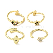 Rack Plating Brass Micro Pave Cubic Zirconia Cuff Rings, Long-Lasting Plated, Lead Free & Cadmium Free, Mixed Color, Adjustable(RJEW-H228-05G)
