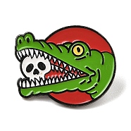 Animal Alloy Enamel Pin Brooch for Backpack Clothes, Crocodile with Skull, 23.5x30mm(JEWB-R004-06EB-01)