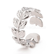 304 Stainless Steel Leaf Wrap Open Cuff Ring for Women, Stainless Steel Color, US Size 7 3/4(17.9mm)(RJEW-C025-16P)