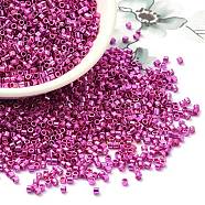 Electroplate Glass Seed Beads, Metallic Colours, Cylinder, Pink Plated, 2x1.5mm, Hole: 1mm, about 58967pcs/pound(SEED-S042-01B-15)