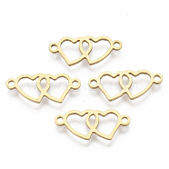 201 Stainless Steel Links connectors, Laser Cut, Heart to Heart, Golden, 8.5x19.5x1mm, Hole: 1.5mm(STAS-R104-021G)