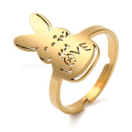 304 Stainless Steel Adjustable Rings for Women, Rabbit with Word Love, Golden, Inner Diameter: 18mm(RJEW-F163-01G)