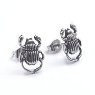 Retro 304 Stainless Steel Stud Earrings, with Ear Nuts, Insects, Antique Silver, 13.5x9.5mm, Pin: 0.7mm(EJEW-L248-003AS)