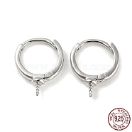 Rhodium Plated 925 Sterling Silver Hoop Earring Findings, for Half Drilled Beads, with S925 Stamp, Real Platinum Plated, 21 Gauge, 13.5x10.5x1.5mm, Pin: 0.7mm(STER-P051-03P)