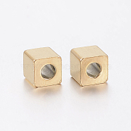 Ion Plating(IP) 304 Stainless Steel Beads, Cube, Golden, 4x4x4mm, Hole: 2mm(STAS-F148-4x4-06G)