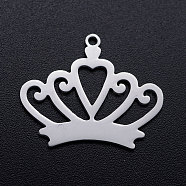 201 Stainless Steel Pendants, Crown, Stainless Steel Color, 20x25x1mm, Hole: 1.4mm(STAS-T046-JN261-1)