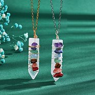 Natural Mixed Stone Wire Wrap Bullet Pendant Necklaces Set for Women, 16.93 inch(43cm), 2pcs/set(NJEW-SW00010)