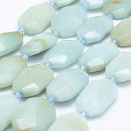 Natural Amazonite Beads Strands, Faceted Rectangle, 20~23x14~16x4~9mm, Hole: 1mm, about 15~16pcs/strand, 15.1 inch(38.5cm)(G-J373-24G)