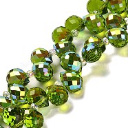 Electroplate Glass Beads Strands, Teardrop, Green, 10~11x8mm, Hole: 1mm, about 96~98pcs/strand, 26.97''~27.17''(68.5~69cm)(X-EGLA-D030-17A)