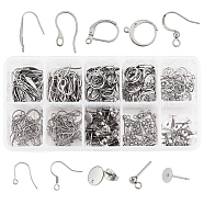 304 Stainless Steel Earring Findings, Earring Cabochon Setting Post Cup, Mixed Shapes, Stainless Steel Color, 300pcs/Box(STAS-UN0019-29P)