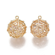 Brass Cubic Zirconia Filigree Charms, Nickel Free, Real 18K Gold Plated, Round, Clear, 12.5x11mm, Hole: 0.8mm(KK-T038-391G)