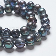 Natural Cultured Freshwater Pearl Beads Strands, Dyed, Potato, Prussian Blue, 9~12x10~11mm, Hole: 0.6~0.7mm, about 38pcs/strand, 14.5 inch(PEAR-R012-01)