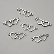 Alloy Connector Charms, Double Heart, Platinum, 10.5x27x1.5mm, Hole: 1.6mm(FIND-TAC0009-94P)