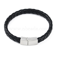 Braided Microfiber Leather Cord Bracelets, with 304 Stainless Steel Magnetic Clasps, Stainless Steel Color, 8-1/8 inch(20.5cm)(BJEW-P328-07A-P)