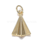 Brass Charms, with Jump Rings, Long-Lasting Plated, Paper Plane, Real 18K Gold Plated, 13x9x2mm, Hole: 3mm(ZIRC-F120-075G)