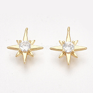 Brass Cubic Zirconia Charms, Star, Clear, Nickel Free, Real 18K Gold Plated, 10.5~11x9~9.5
x2.5mm, Hole: 0.8mm(KK-S350-285)