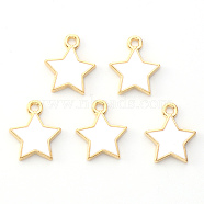 Light Gold Plated Alloy Enamel Pendants, Star, White, 14x12.5x1.5mm, Hole: 1.2mm(X-ENAM-R136-21A)