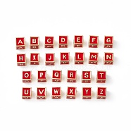 Rack Plating Brass Enamel Beads, Cadmium Free & Nickel Free & Lead Free, Real 18K Gold Plated, Cube with Letter A`Z, Red, 6x6x6mm, Hole: 2.5mm(KK-B060-04G-03)