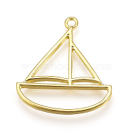 Rack Plating Alloy Open Back Bezel Pendants, For DIY UV Resin, Epoxy Resin, Pressed Flower Jewelry, Cadmium Free & Nickel Free & Lead Free, Sailing Boat, Real 18K Gold Plated, 34.5x30.5x2mm, Hole: 2.5mm(PALLOY-Q351-60G-FF)