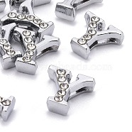 Alloy Rhinestone Initial Letter.Y Slide Charms Fit DIY Wristbands & Bracelets, Lead Free & Nickel Free, Platinum Color, 11x10x4.5mm, Hole: 1.5x8mm(X-ZP1Y-NLF)