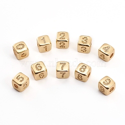 Brass Micro Pave Clear Cubic Zirconia Beads, Cube with Number, Golden, 8.5x8.5x8.5mm, Hole: 3.5mm(ZIRC-L091-021G)