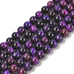 Natural Tiger Eye Beads Strands, Dyed & Heated, Round, Purple, 6mm, Hole: 1.2mm, about 63~64pcs/strand, 14.69~15.24''(37.3~38.7cm)(G-B133-A02-6MM-04)