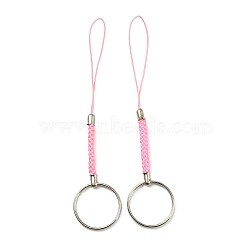 Polyester Cord Mobile Straps, with Platinum Plated Iron Findings, Pink, 10.1~10.2cm(FIND-G063-04P-05)