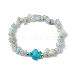 Natural Flower Amazonite Chip Beaded Stretch Bracelets, with Dyed Synthetic Turquoise Beads for Women Men, Tortoise, Inner Diameter: 2-1/8 inch(5.5cm)(BJEW-JB10689-04)