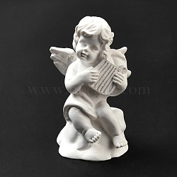 Resin Imitation Plaster Sculptures, Figurines, Home Display Decorations, Angel with Harp, White, 38.5x33.5x61.5mm(AJEW-P102-03)