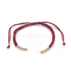 Nylon Cord Braided Bracelet Making, with Brass Beads, Golden, Indian Red, 10-1/4 inch~11-7/8 inch(26~30cm), 3mm(MAK-E665-06H)