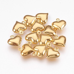 304 Stainless Steel Pendants, Puffed Heart, Real 18K Gold Plated, 13x11.5x4.5mm, Hole: 1.2mm(X-STAS-G176-24G)