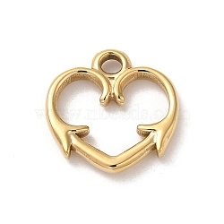 304 Stainless Steel Charms, Heart with Arrow Charm, Real 14K Gold Plated, 14x14x2mm, Hole: 1.8mm(STAS-L022-251)