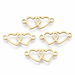 201 Stainless Steel Links connectors, Laser Cut, Heart to Heart, Golden, 8.5x19.5x1mm, Hole: 1.5mm(STAS-R104-021G)