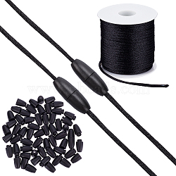 Nylon Thread, Rattail Satin Cord, with Plastic Breakaway Clasps, Black, Thread: 2mm, about 25.15 yards(23m)/roll(LW-SC0001-02A)