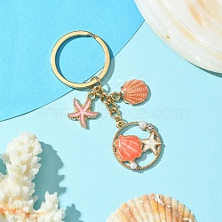 Alloy Enamel & Rhineston & Plastic Keychain, with Iron Findings, Coral, 8cm(KEYC-YW00076-01)