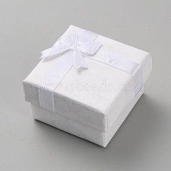 Square Paper Jewelry Ring Gift Storage Boxes, with Bowknot, White, 3.95x3.95x2.65cm(CON-TAC0001-08B)