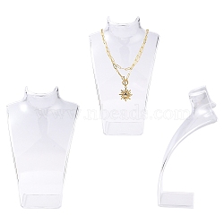 Organic Glass Necklace Standing Bust Displays, Clear, 135x64x210mm(X-NDIS-E006-2C)