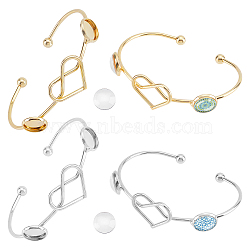 Elite 4Pcs 2 Colors Iron Bangle Makings, with Brass Tray, Heart & Flat Round and 10Pcs Transparent Glass Cabochons, Platinum & Golden, Tray: 12mm, Inner Diameter: 1-7/8x2-7/8 inch(4.8x7.2cm)(FIND-PH0004-57)