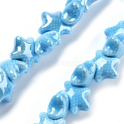 Handmade Porcelain Beads, Starfish, Deep Sky Blue, 12x10.5x6mm, Hole: 2mm, about 40pcs/strand, 11.61''(29.5cm)(PORC-Q002-03J)