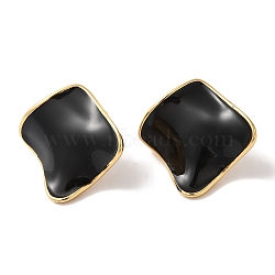 Rhombus Golden Ion Plating(IP) 304 Stainless Steel Stud Earrings for Women, with Enamel, Golden, Black, 26x28mm(EJEW-L287-043G-02)