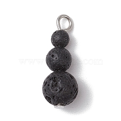 Natural Lava Rock Round Beaded Pendants, Gourd Charms with Platinum Tone Iron Loops, 20.5~24x8~8.5mm, Hole: 1.5~3mm(PALLOY-JF02867-06)