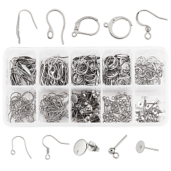 304 Stainless Steel Earring Findings, Earring Cabochon Setting Post Cup, Mixed Shapes, Stainless Steel Color, 300pcs/Box(STAS-UN0019-29P)