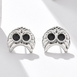 304 Stainless Steel Stud Earrings, with Rhinestone, Owl, Stainless Steel Color, 12x12.5mm(EJEW-F361-02P)