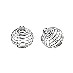 Iron Spiral Bead Cage Pendants, Round Charm, Silver, 30x25mm, Hole: 5mm(BECA-PW0001-12C)